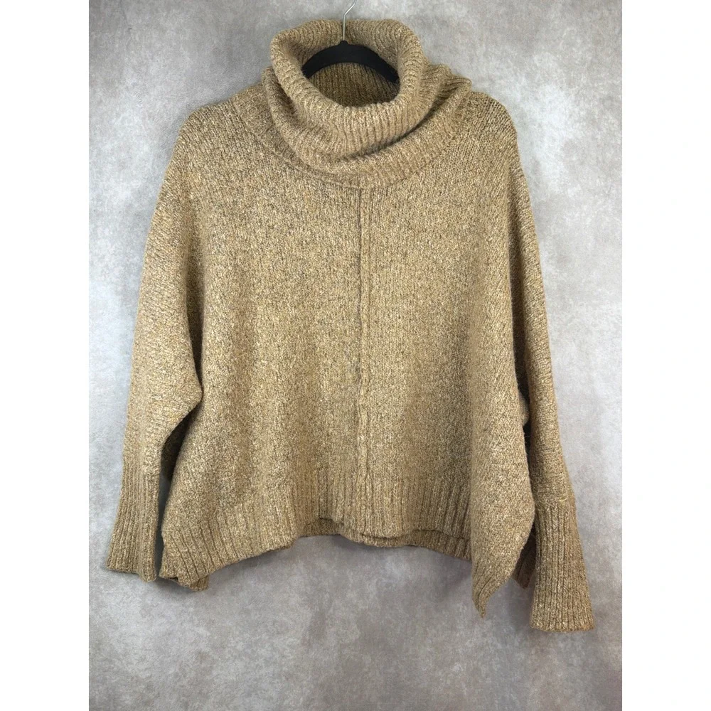 Ruby Moon Women's XS Cowl Neck Sweater Oversized Wool Blend Tan Side Slit - Picture 1 of 5